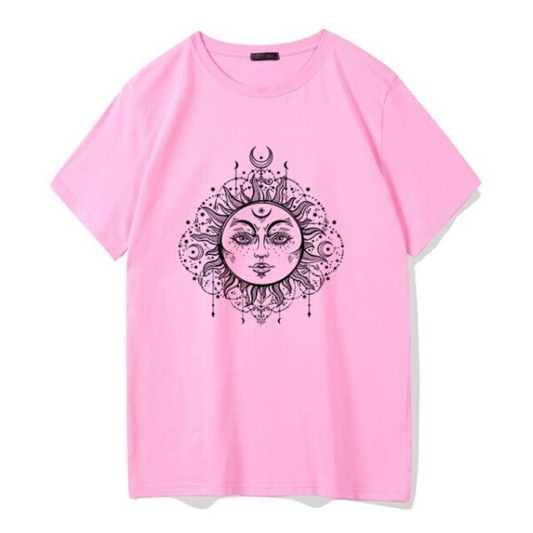 Sun and moon print Harajuku top Tee vintage fashion new large size loose casual short sleeved T shirt streetwear women clothing|T-Shirts|