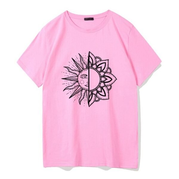 Sun and moon print Harajuku top Tee vintage fashion new large size loose casual short sleeved T shirt streetwear women clothing|T-Shirts|