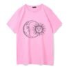Sun and moon print Harajuku top Tee vintage fashion new large size loose casual short sleeved T shirt streetwear women clothing|T-Shirts|