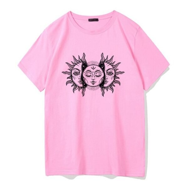 Sun and moon print Harajuku top Tee vintage fashion new large size loose casual short sleeved T shirt streetwear women clothing|T-Shirts|