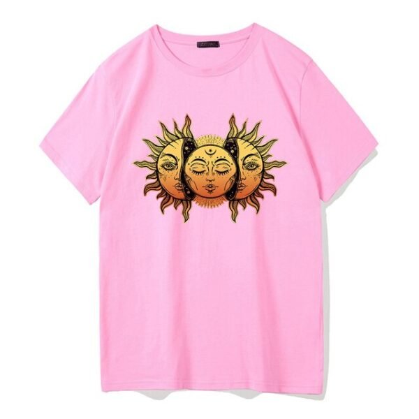 Sun and moon print Harajuku top Tee vintage fashion new large size loose casual short sleeved T shirt streetwear women clothing|T-Shirts|