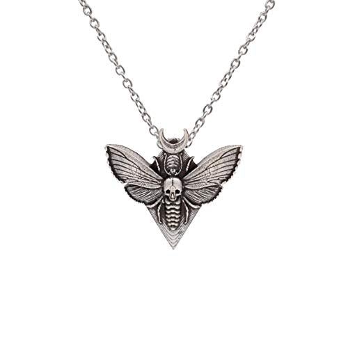 SanLan Death Head Moth Pendant Necklace Wicca Jewelry Goth Moth and The Moon