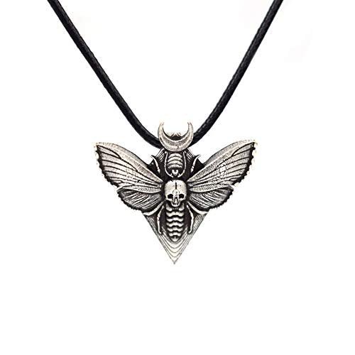 SanLan Death Head Moth Pendant Necklace Wicca Jewelry Goth Moth and The Moon