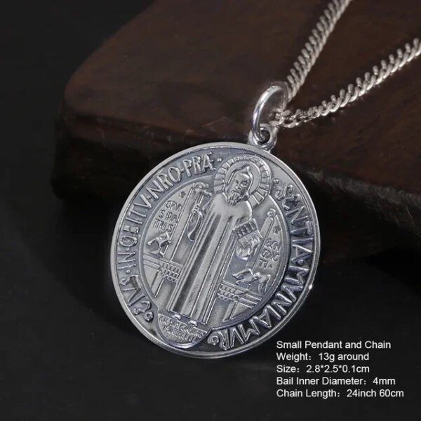 Sterling Silver Saint Benedict Medallion Cross Pendant Necklace Catholic Exorcism Amulet