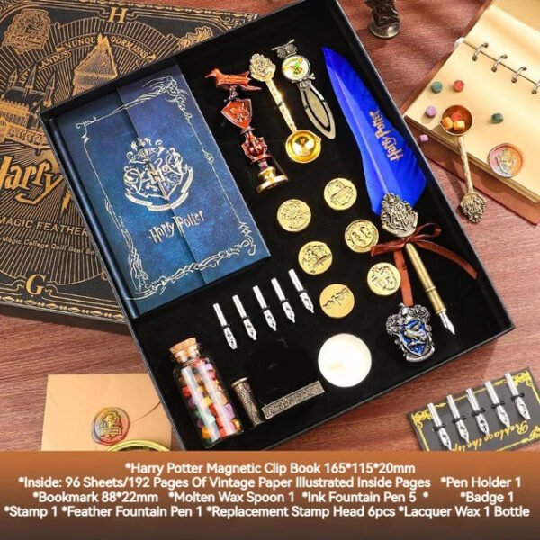 Magic Schools Wax Seal Stamp Set European British Feather Fountain Pen Wax Pellets Children's Day Gift Stamps for Scrapbooking