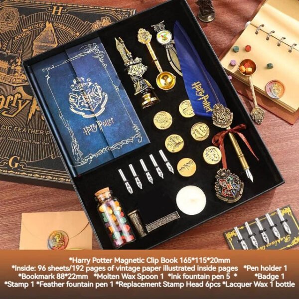 Magic Schools Wax Seal Stamp Set European British Feather Fountain Pen Wax Pellets Children's Day Gift Stamps for Scrapbooking