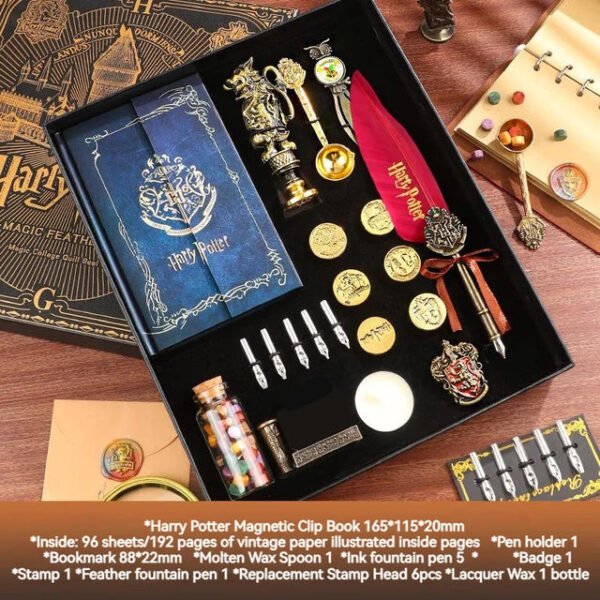 Magic Schools Wax Seal Stamp Set European British Feather Fountain Pen Wax Pellets Children's Day Gift Stamps for Scrapbooking