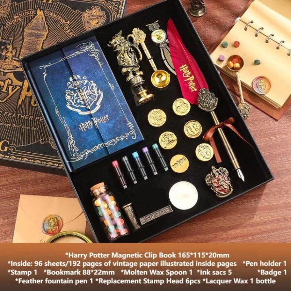 Magic Schools Wax Seal Stamp Set European British Feather Fountain Pen Wax Pellets Children's Day Gift Stamps for Scrapbooking