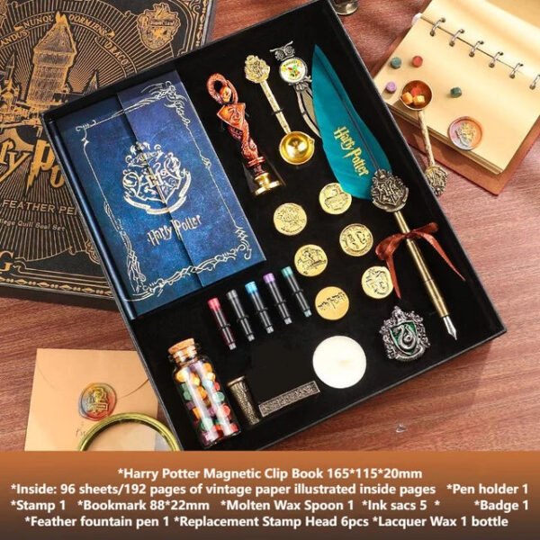 Magic Schools Wax Seal Stamp Set European British Feather Fountain Pen Wax Pellets Children's Day Gift Stamps for Scrapbooking