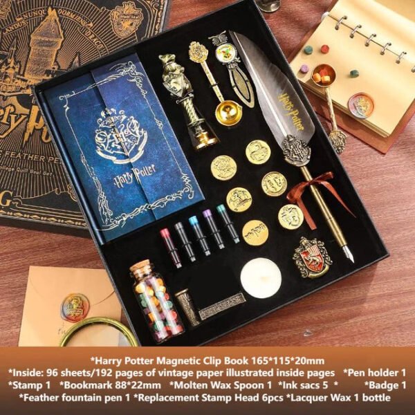 Magic Schools Wax Seal Stamp Set European British Feather Fountain Pen Wax Pellets Children's Day Gift Stamps for Scrapbooking