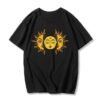 Sun and moon print Harajuku top Tee vintage fashion new large size loose casual short sleeved T shirt streetwear women clothing|T-Shirts|