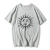 Sun and moon print Harajuku top Tee vintage fashion new large size loose casual short sleeved T shirt streetwear women clothing|T-Shirts|