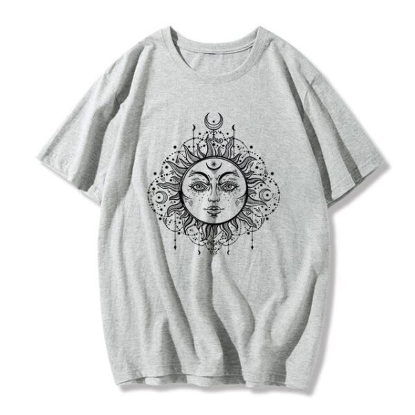 Sun and moon print Harajuku top Tee vintage fashion new large size loose casual short sleeved T shirt streetwear women clothing|T-Shirts|
