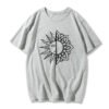 Sun and moon print Harajuku top Tee vintage fashion new large size loose casual short sleeved T shirt streetwear women clothing|T-Shirts|