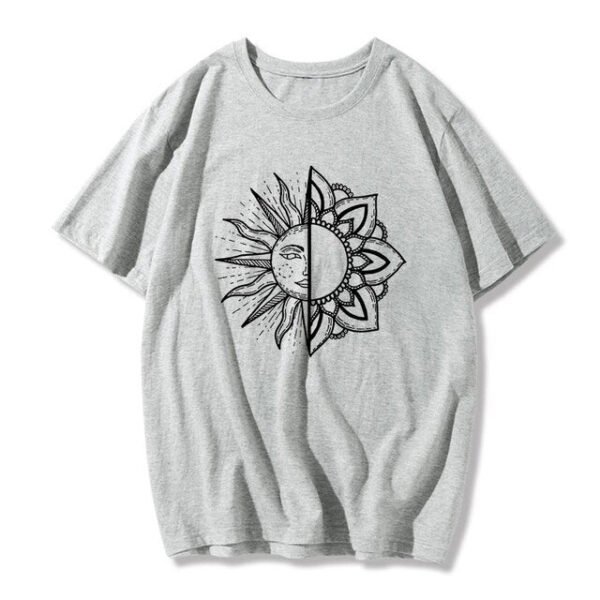 Sun and moon print Harajuku top Tee vintage fashion new large size loose casual short sleeved T shirt streetwear women clothing|T-Shirts|