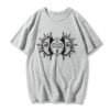 Sun and moon print Harajuku top Tee vintage fashion new large size loose casual short sleeved T shirt streetwear women clothing|T-Shirts|