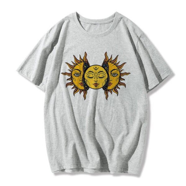 Sun and moon print Harajuku top Tee vintage fashion new large size loose casual short sleeved T shirt streetwear women clothing|T-Shirts|