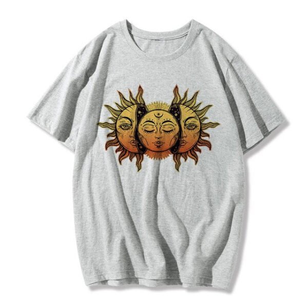 Sun and moon print Harajuku top Tee vintage fashion new large size loose casual short sleeved T shirt streetwear women clothing|T-Shirts|