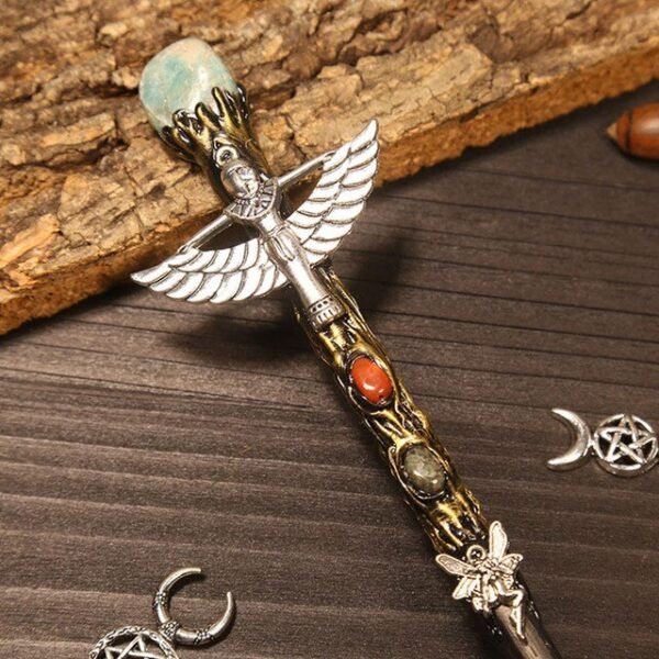 Natural Crystal Scepter Wiccan Wand Magic Altar Ornament Vintage Fairy Wood Stick Props Accessories Handmade Unique Jewelry Gift - Hair Jewelry