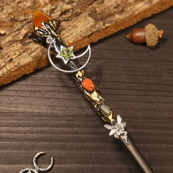 Natural Crystal Scepter Wiccan Wand Magic Altar Ornament Vintage Fairy Wood Stick Props Accessories Handmade Unique Jewelry Gift - Hair Jewelry