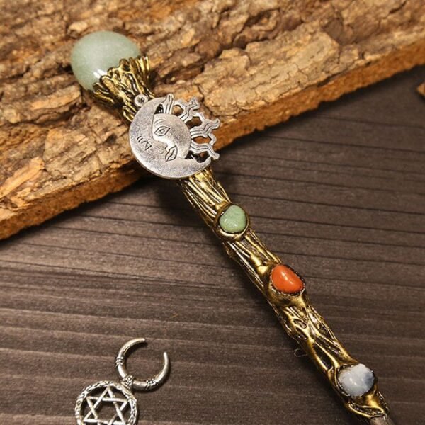 Natural Crystal Scepter Wiccan Wand Magic Altar Ornament Vintage Fairy Wood Stick Props Accessories Handmade Unique Jewelry Gift - Hair Jewelry