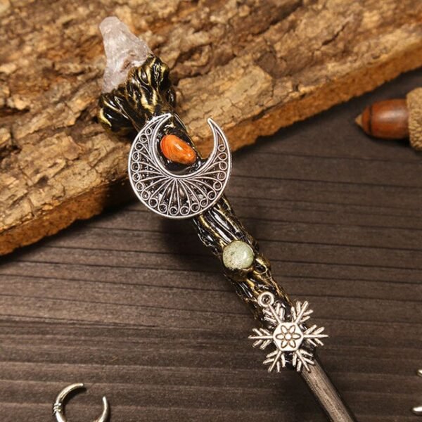 Natural Crystal Scepter Wiccan Wand Magic Altar Ornament Vintage Fairy Wood Stick Props Accessories Handmade Unique Jewelry Gift - Hair Jewelry