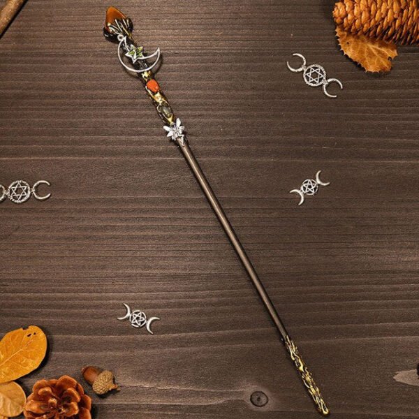 Natural Crystal Scepter Wiccan Wand Magic Altar Ornament Vintage Fairy Wood Stick Props Accessories Handmade Unique Jewelry Gift - Hair Jewelry