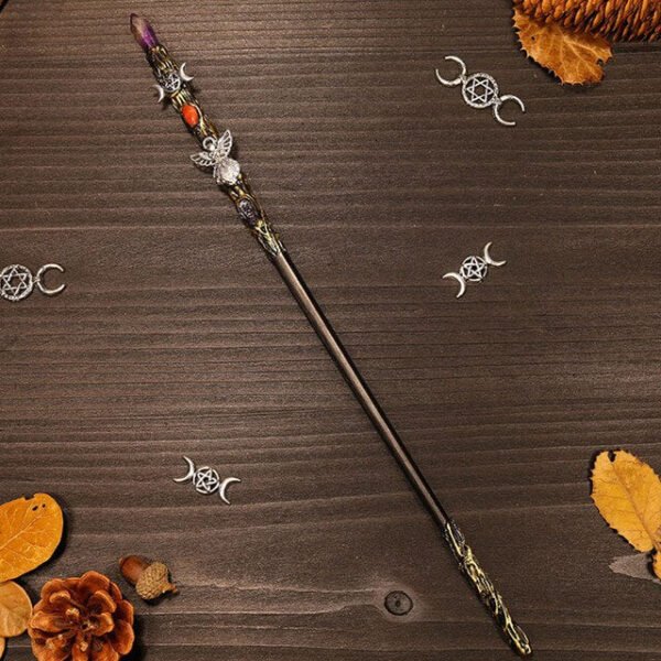 Natural Crystal Scepter Wiccan Wand Magic Altar Ornament Vintage Fairy Wood Stick Props Accessories Handmade Unique Jewelry Gift - Hair Jewelry