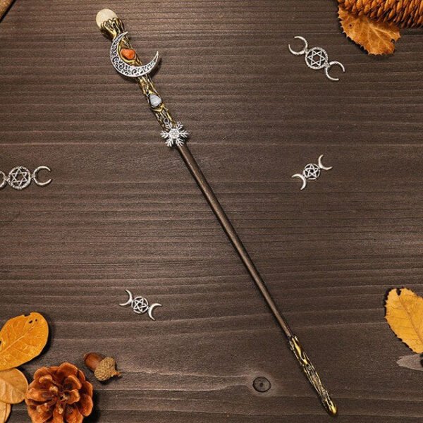 Natural Crystal Scepter Wiccan Wand Magic Altar Ornament Vintage Fairy Wood Stick Props Accessories Handmade Unique Jewelry Gift - Hair Jewelry