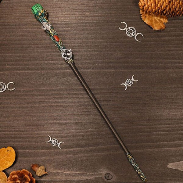 Natural Crystal Scepter Wiccan Wand Magic Altar Ornament Vintage Fairy Wood Stick Props Accessories Handmade Unique Jewelry Gift - Hair Jewelry