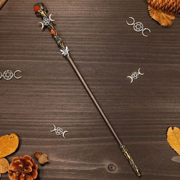 Natural Crystal Scepter Wiccan Wand Magic Altar Ornament Vintage Fairy Wood Stick Props Accessories Handmade Unique Jewelry Gift - Hair Jewelry
