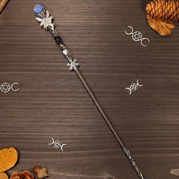Natural Crystal Scepter Wiccan Wand Magic Altar Ornament Vintage Fairy Wood Stick Props Accessories Handmade Unique Jewelry Gift - Hair Jewelry