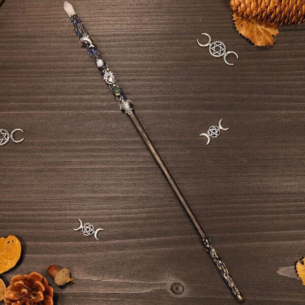 Natural Crystal Scepter Wiccan Wand Magic Altar Ornament Vintage Fairy Wood Stick Props Accessories Handmade Unique Jewelry Gift - Hair Jewelry