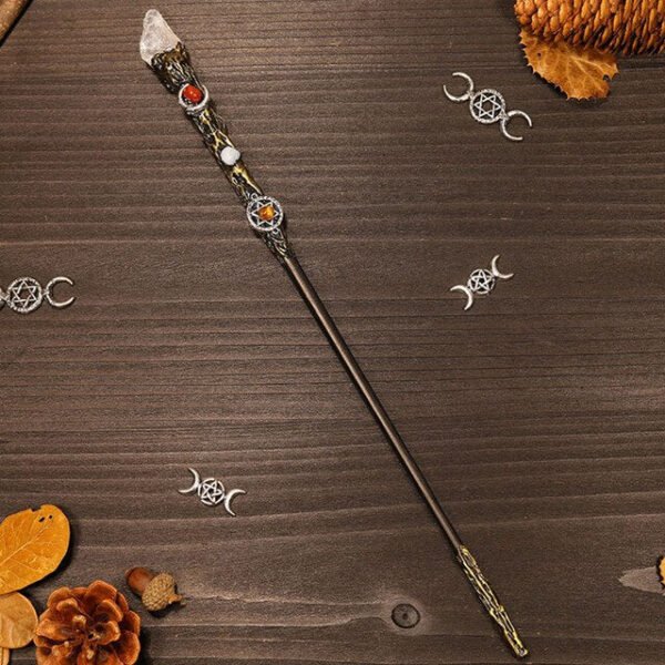 Natural Crystal Scepter Wiccan Wand Magic Altar Ornament Vintage Fairy Wood Stick Props Accessories Handmade Unique Jewelry Gift - Hair Jewelry