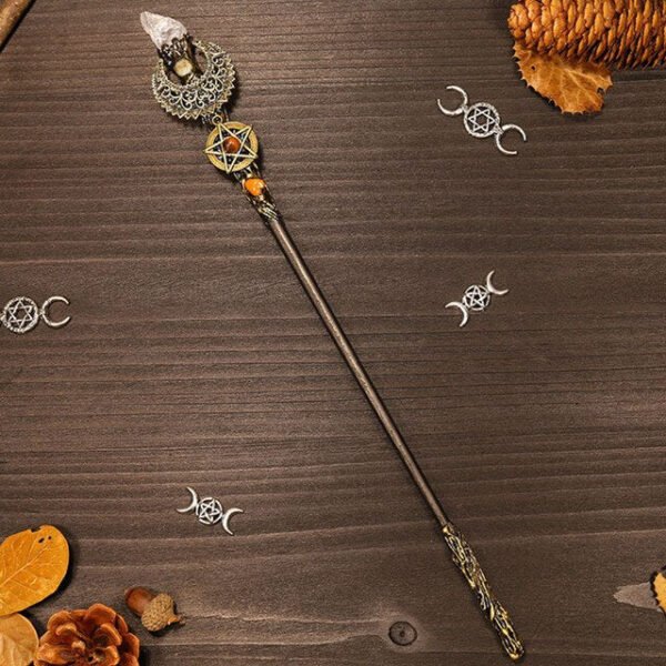 Natural Crystal Scepter Wiccan Wand Magic Altar Ornament Vintage Fairy Wood Stick Props Accessories Handmade Unique Jewelry Gift - Hair Jewelry