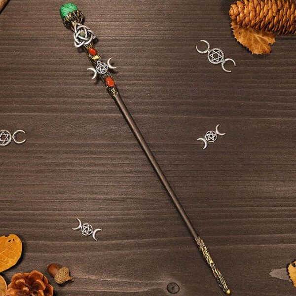 Natural Crystal Scepter Wiccan Wand Magic Altar Ornament Vintage Fairy Wood Stick Props Accessories Handmade Unique Jewelry Gift - Hair Jewelry