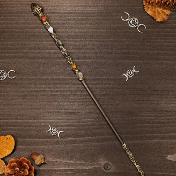 Natural Crystal Scepter Wiccan Wand Magic Altar Ornament Vintage Fairy Wood Stick Props Accessories Handmade Unique Jewelry Gift - Hair Jewelry