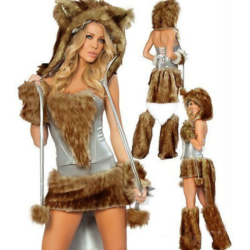 Sexy white faux fur polar bear women costume halloween carnival christmas fancy‑dress party