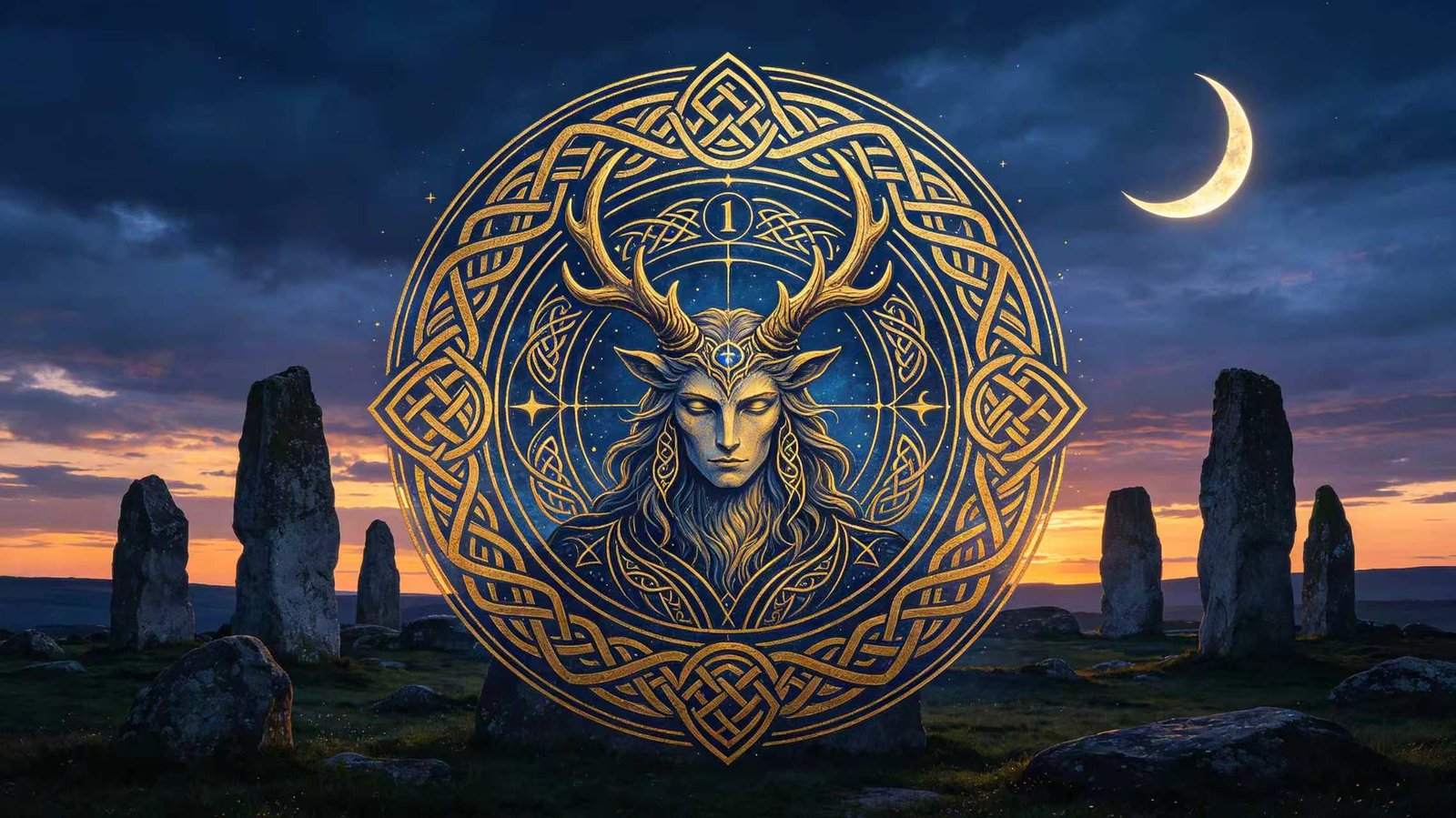 Witchcraft 101: Triple moon and horned god representing Wiccan beliefs