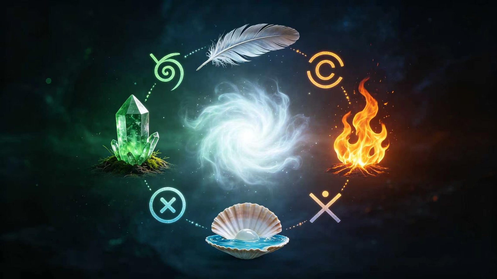 Witchcraft 101: Five elements circle with earth, air, fire, water, and spirit